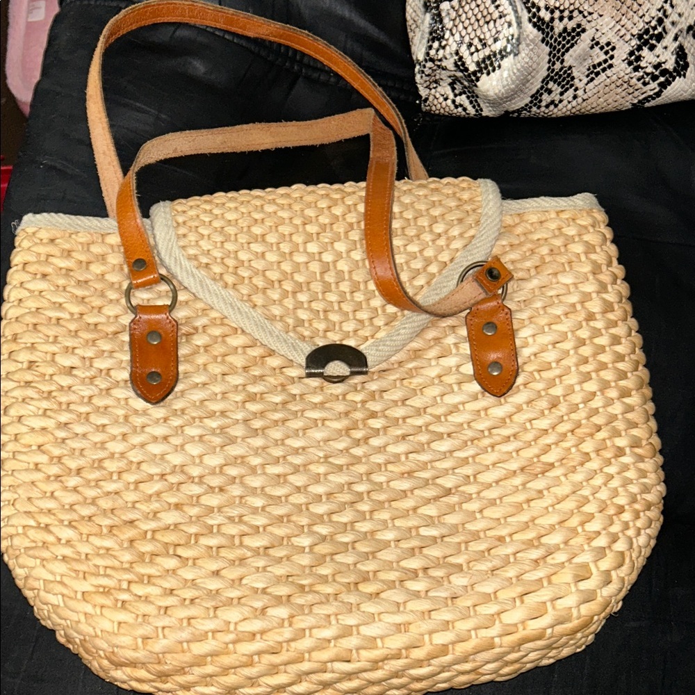 Stylish Tan and Brown Woven Tote Bag
